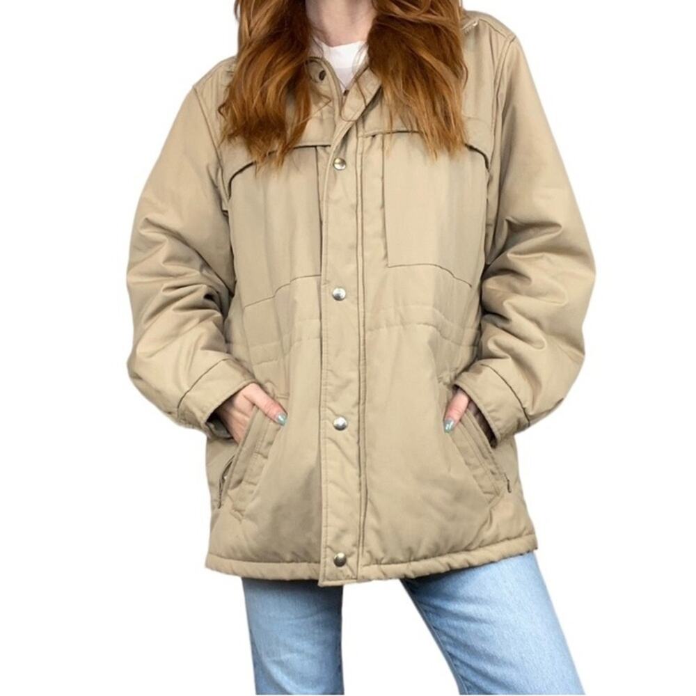 Vintage 90s Fieldmaster Size Large Neutral Tan Puffer Style Winter Jacket/Coat - Picture 1 of 10